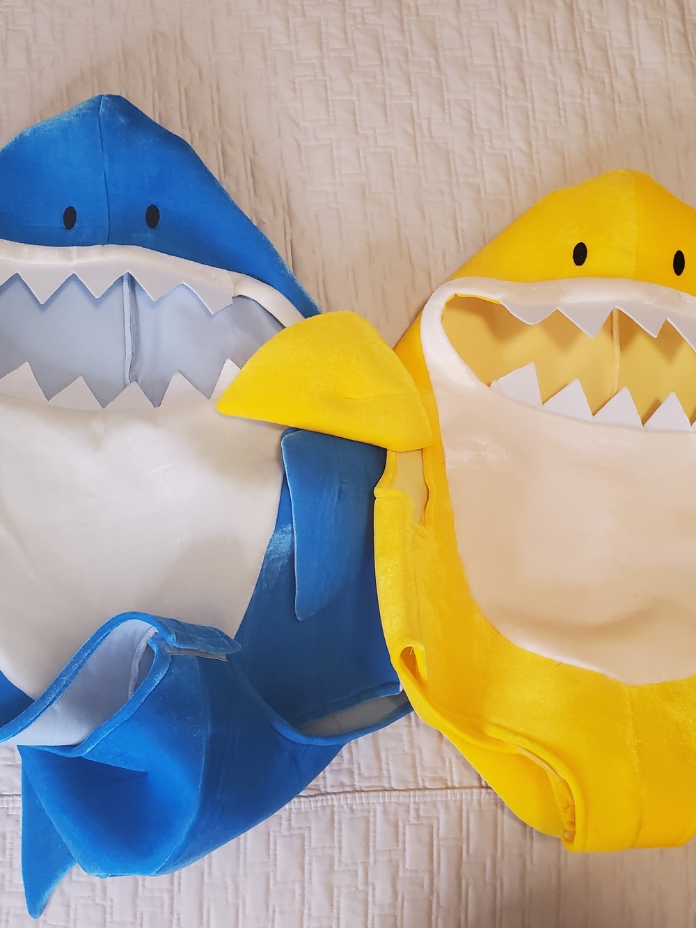 Plush Baby Shark Hooded Costume Tops in Bright Blue & Sunny Yellow